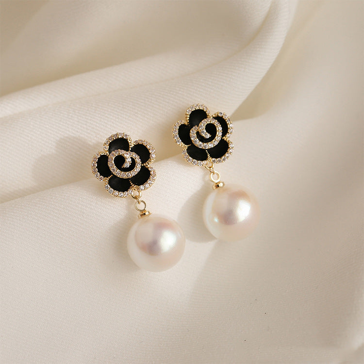 Wholesale S925 silver needle leaf rose small fresh flower earrings